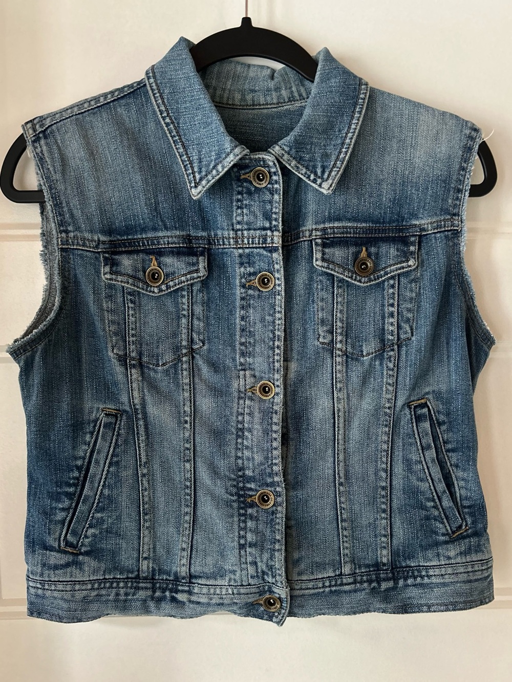 Lauren Jeans Co Ralph Lauren Denim Vest Petite S Blue Raw Edge Trucker Western